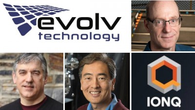 Evolv Technology logo and IonQ logo with headshots of David Smith, Chris Monroe and Jungsang Kim
